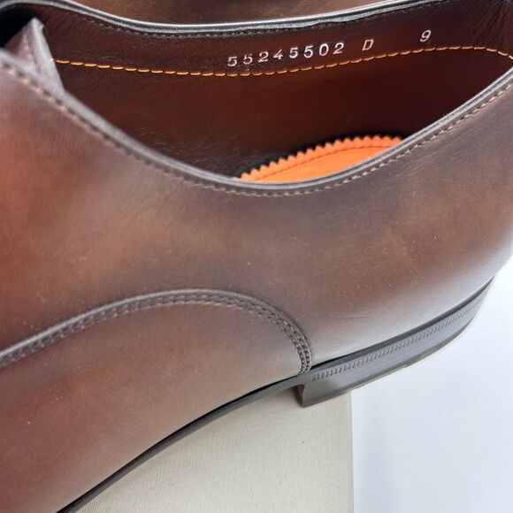 Men's Santoni leather cap toe Oxford size 9 US made in Italy cobbler soles - Picture 5 of 11